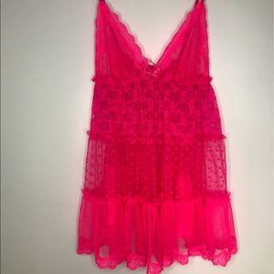 Victoria's Secret Neon Pink Teddy Nightie Lingerie Lace Mesh Crochet - Medium